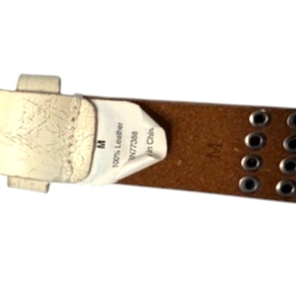 White Cream Studded Leather Belt Medium 31.5-37 Western Boho 1” Y2K - Picture 8 of 9
